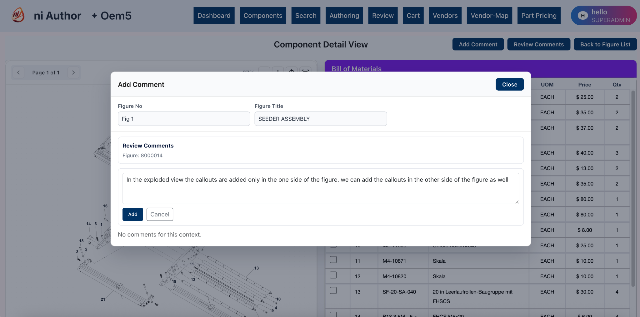 Focused review tool interface with comments panel and content canvas